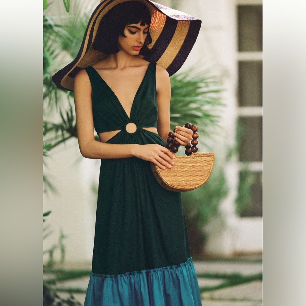 Flounced Cut-out Maxi Dress - Blue Motif